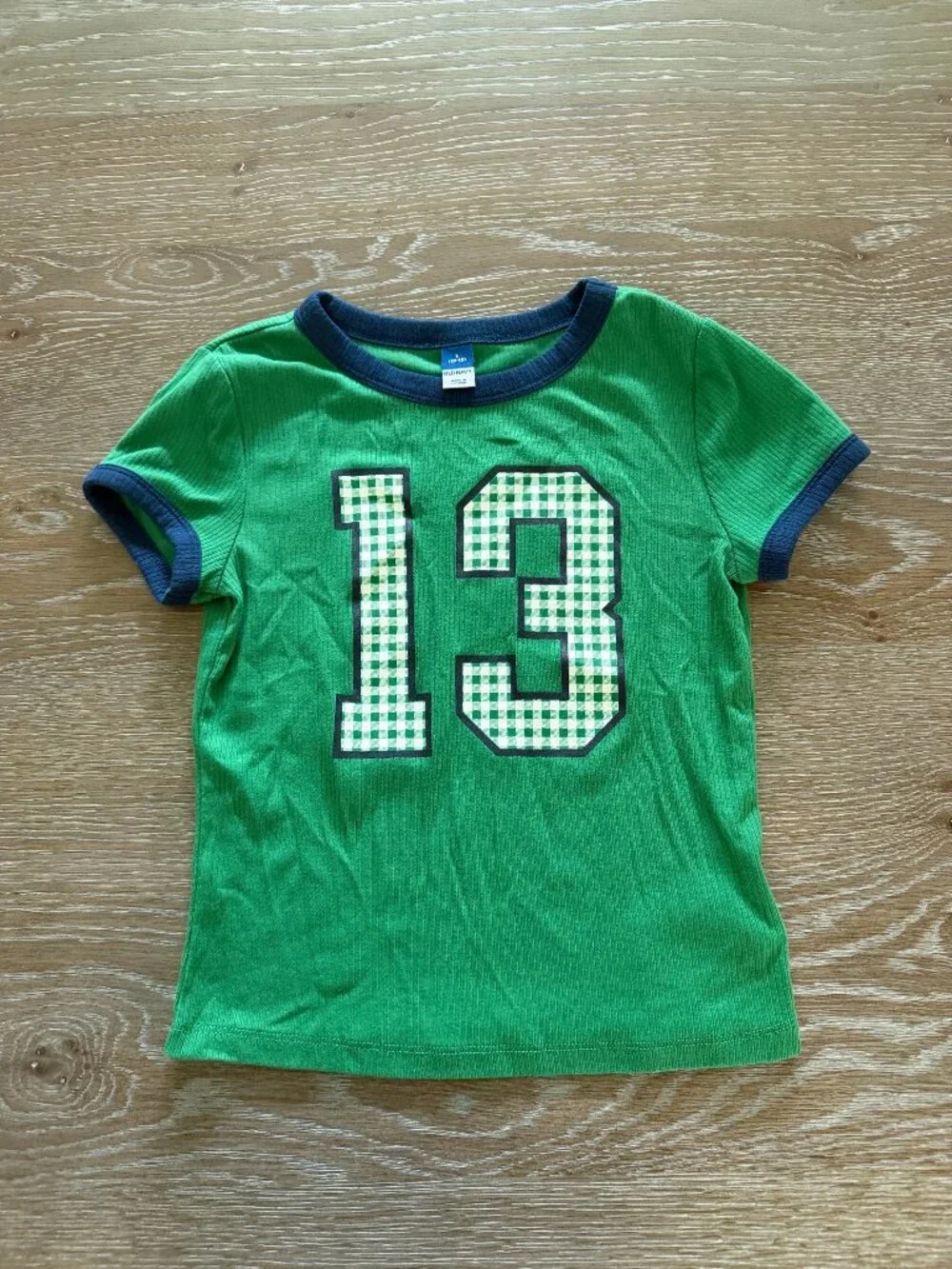 EUC WORN ONCE Girls Old Navy green ringer tee 13 short sleeve tshirt size L